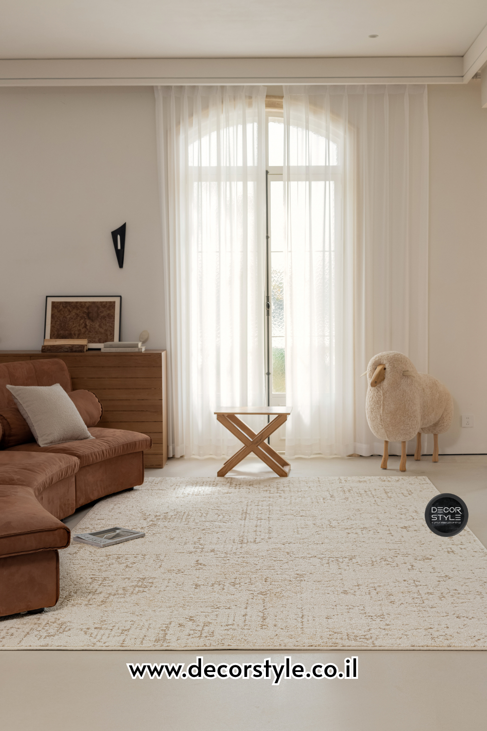 שטיח דוחה נוזלים | דגם הרמוני - HARMONY | גוון קרם ובז׳ שמנת