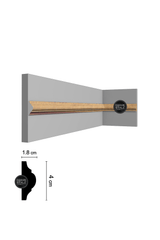 קרניז אמצע קיר בגימור דמוי עץ בגוון אלון | עבור פסי הפרדה ומסגרות קיר | DS-2508 OAK  | גובה: 4 ס״מ | אורך: 2.4 מ׳