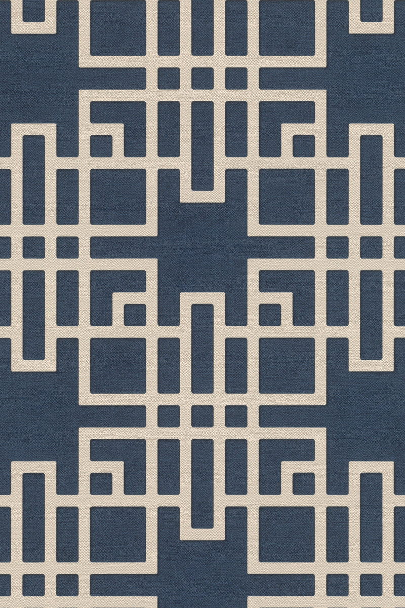 טפט גאומטרי בסגנון רשת בגווני כחול ולבן