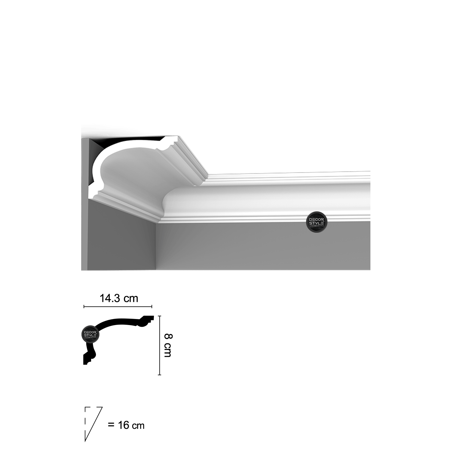 DS-1359 | קרניז תקרה קלאסי מועגל עם חריטות רחב | אורך: 2.4 מ׳