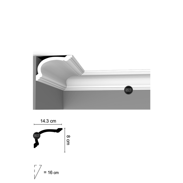 DS-1359 | קרניז תקרה קלאסי מועגל עם חריטות רחב | אורך: 2.4 מ׳