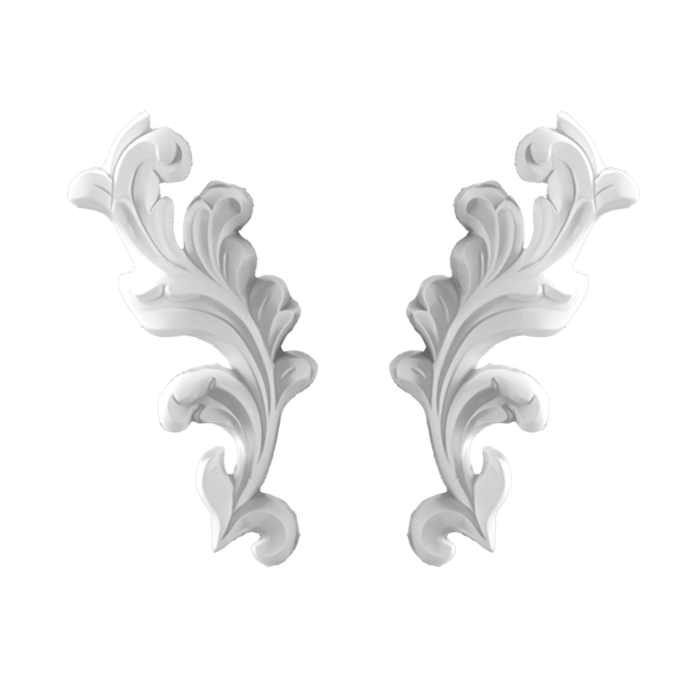 זוג עיטורי עלים | עיטור מסגרות קיר וקירות | עבור קרניז אמצע קיר תואם | 19.5 ס״מ