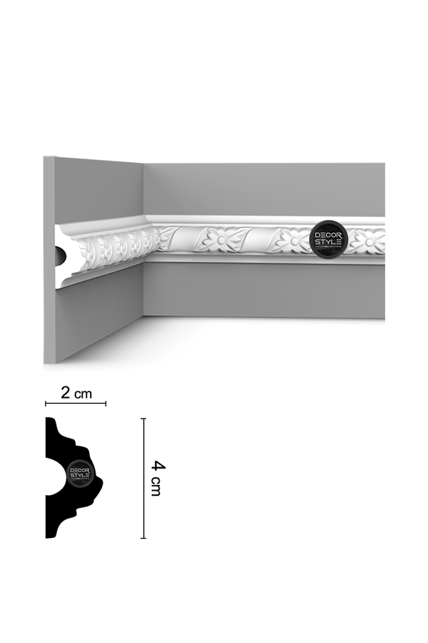 קרניז אמצע קיר | עבור פסי הפרדה ומסגרות קיר | פרחים DS-2012 | גובה:4 ס״מ | אורך: 2.4 מ׳
