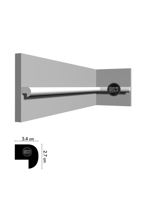 קרניז אמצע קיר | עבור פסי הפרדה ומסגרות קיר | סיומת מעוגלת  DS-2019 | גובה:2.7 ס״מ | אורך: 2.4 מ׳