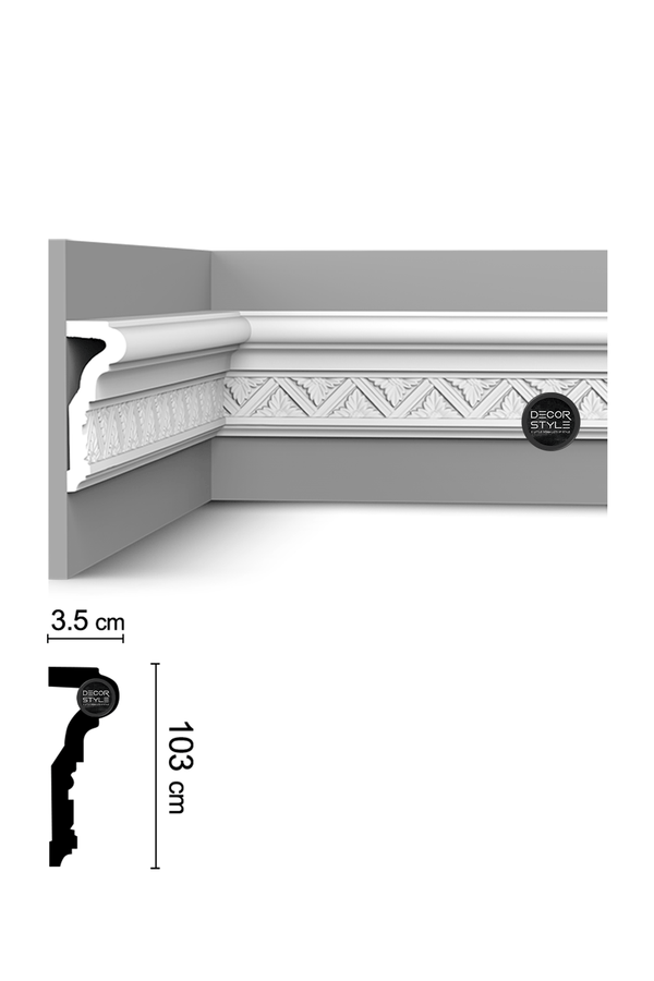 קרניז אמצע קיר רחב | עבור פסי הפרדה ומסגרות קיר |  DS-2107 עלים | גובה:10.3 ס״מ | אורך: 2.4 מ׳