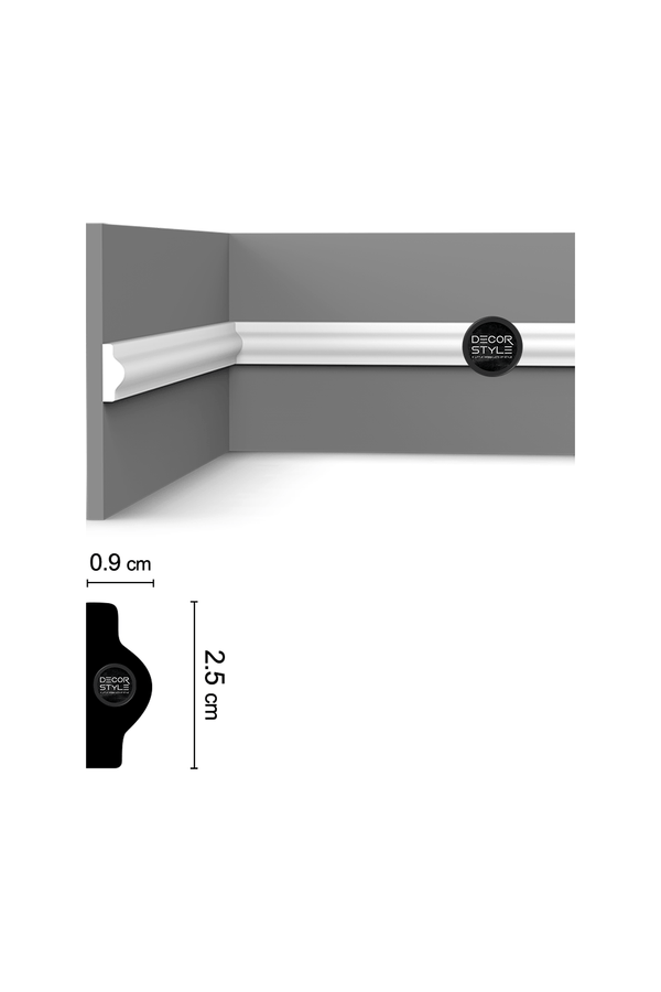 קרניז אמצע קיר | עבור פסי הפרדה ומסגרות קיר | DS-2527 | גובה:2.5 ס״מ | אורך: 2.4 מ׳