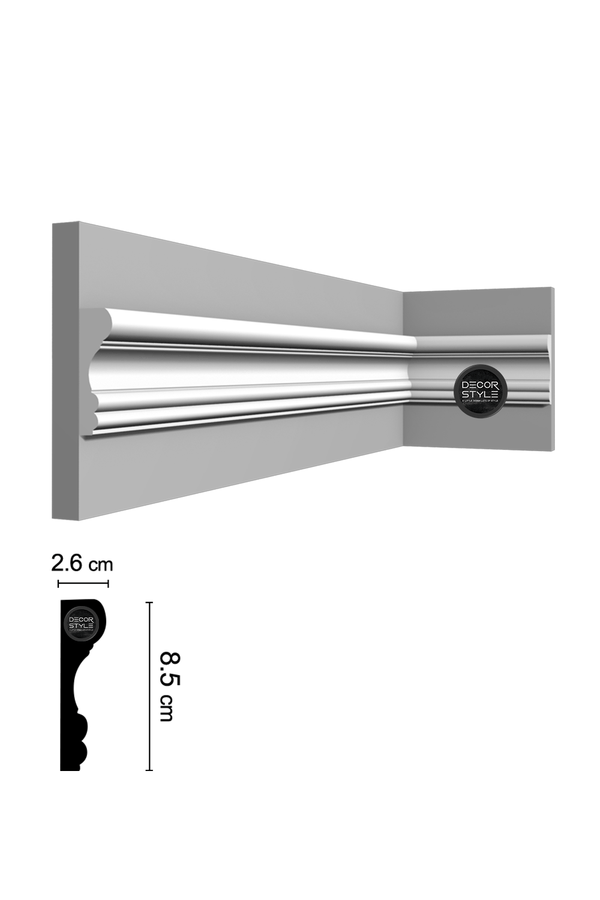 קרניז אמצע קיר | עבור פסי הפרדה ומסגרות קיר | DS-2539 | גובה:8.5 ס״מ | אורך: 2.4 מ׳