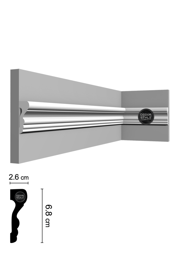 קרניז אמצע קיר | עבור פסי הפרדה ומסגרות קיר | DS-2620 | גובה: 6.8 ס״מ | אורך: 2.4 מ׳