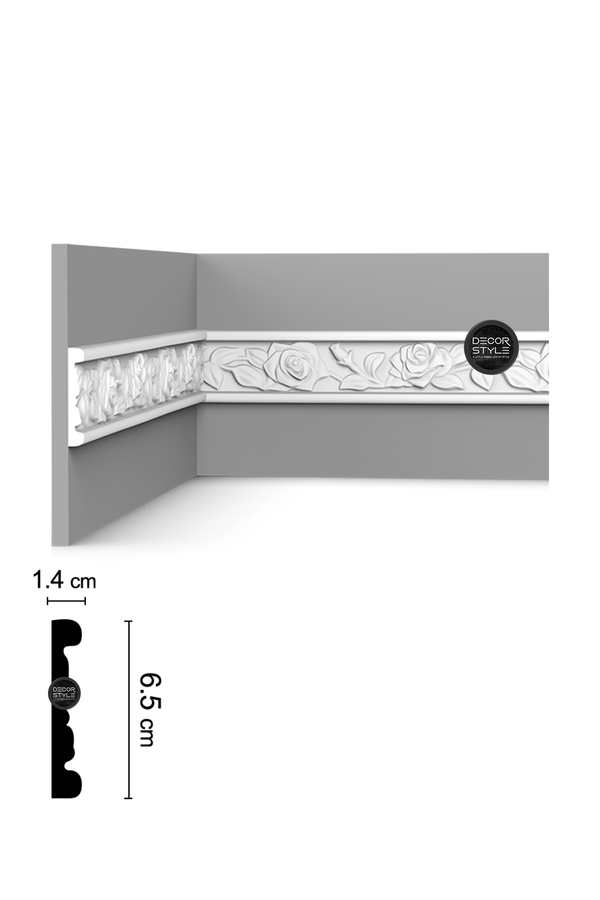 קרניז אמצע קיר | עבור פסי הפרדה ומסגרות קיר | עיטורי ורדים DS-2689 | גובה: 6.5 ס״מ | אורך: 2.4 מ׳