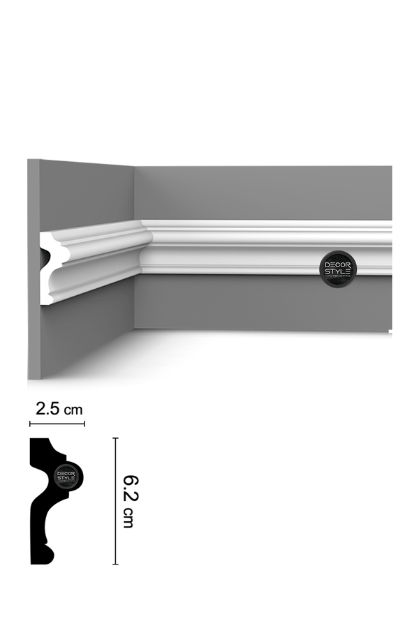 קרניז אמצע קיר | עבור פסי הפרדה ומסגרות קיר | DS-2794 | גובה:6.2 ס״מ | אורך: 2.4 מ׳