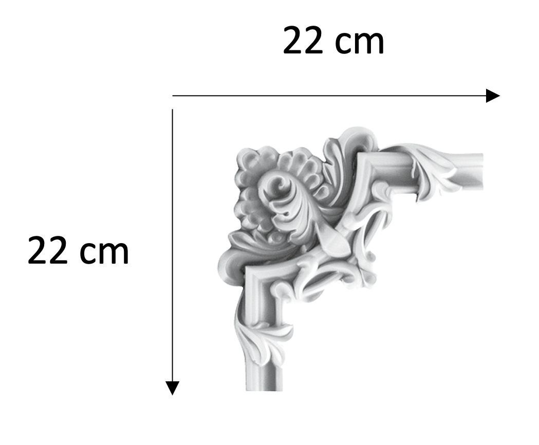 סיומת פינה מעוטרת עבור מסגרות קיר | עבור קרניז אמצע קיר תואם | 22 ס״מ