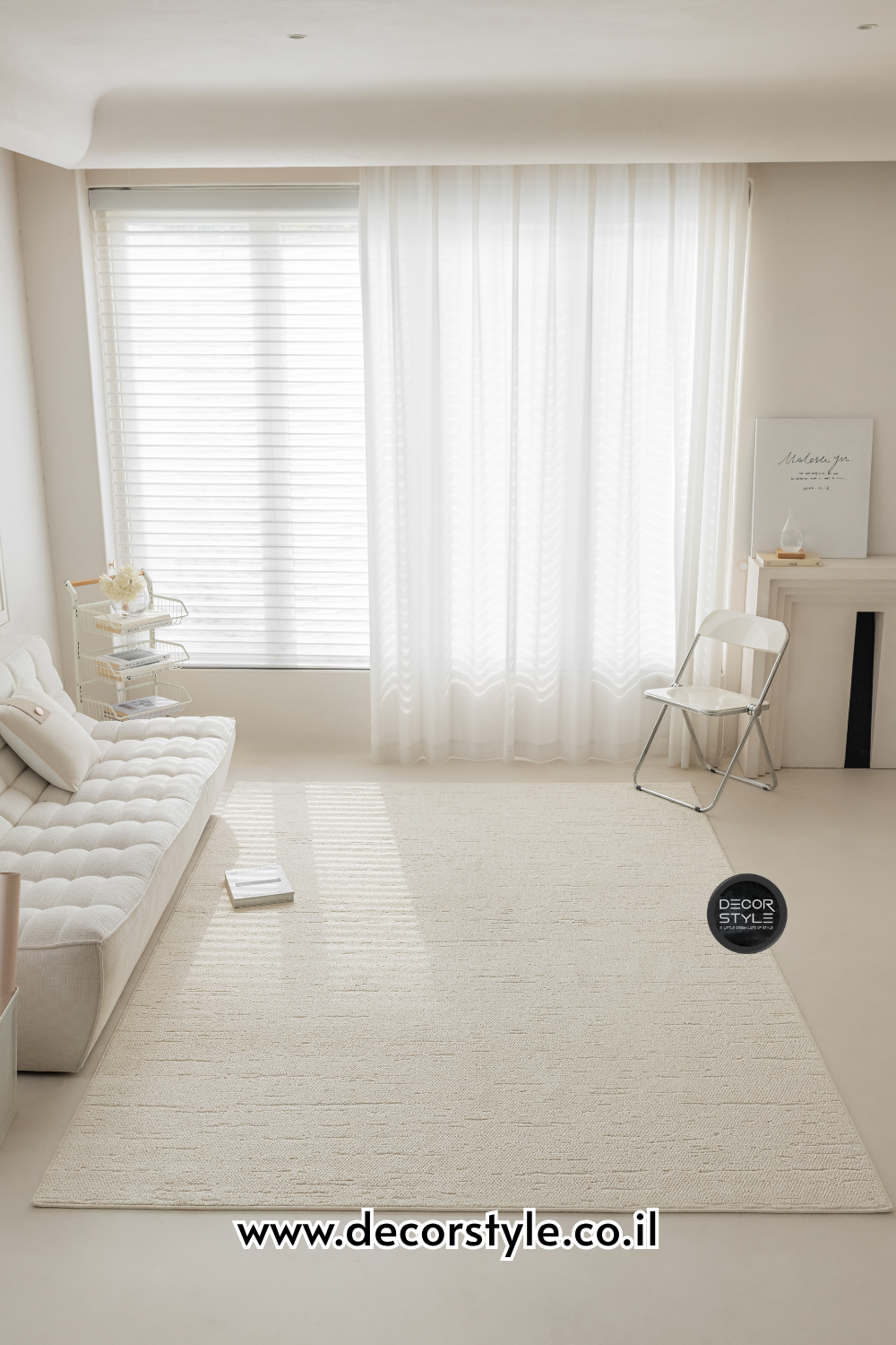 שטיח דוחה נוזלים | דגם לוטוס - LOTUS | גוון לבן שבור עם חיתוכים