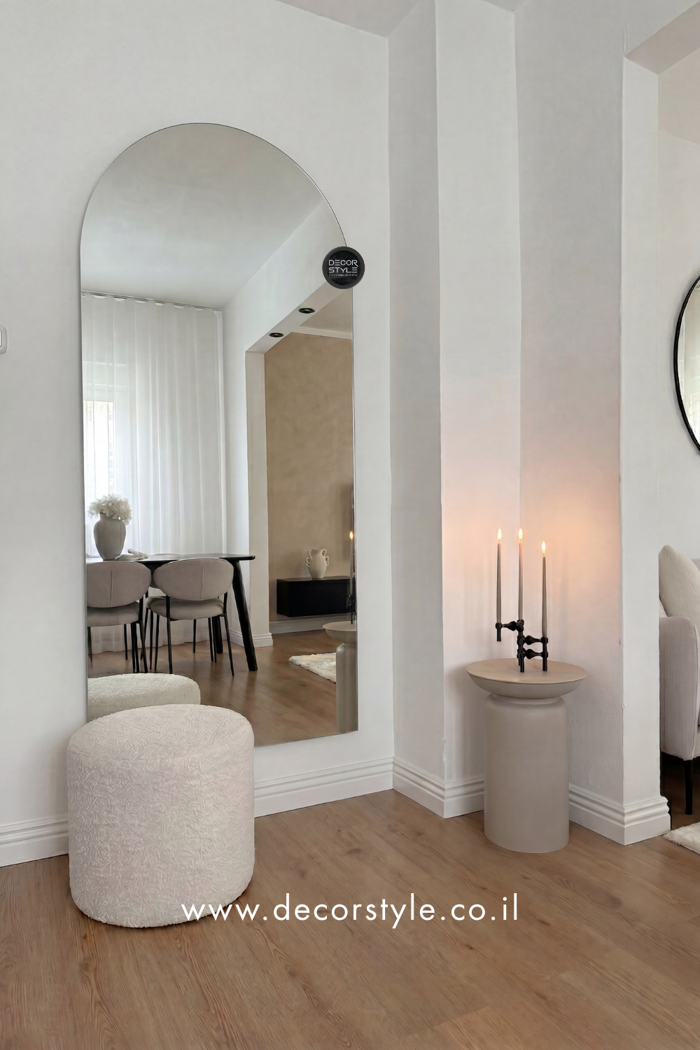 מראה קשת גדולה לתלייה ללא מסגרת מראת קיר זכוכית קריסטל בלגית 5 ממ חיתוך מדויק CNC התקנה צמודה לקיר או מרחפת