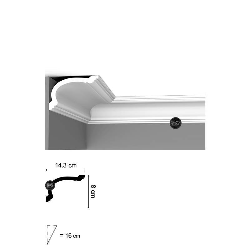DS-1359 | קרניז תקרה קלאסי מועגל עם חריטות רחב | אורך: 2.4 מ׳