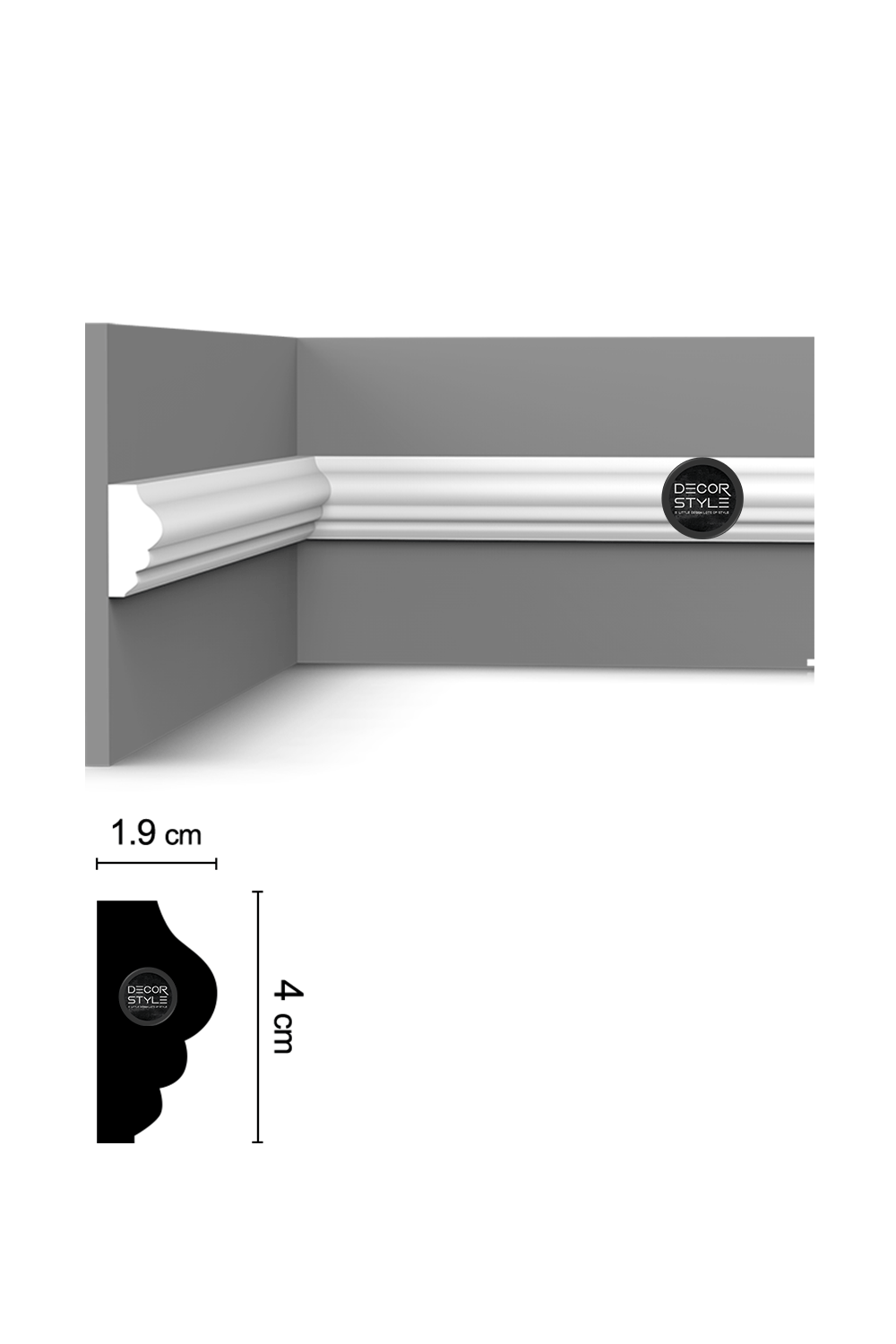 קרניז אמצע קיר | עבור פסי הפרדה ומסגרות קיר | DS-2442 | גובה:4 ס״מ | אורך: 2.4 מ׳
